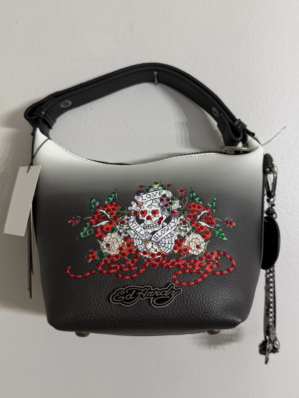 Ed Hardy Skull & Roses Rhinestone Shoulder Bag